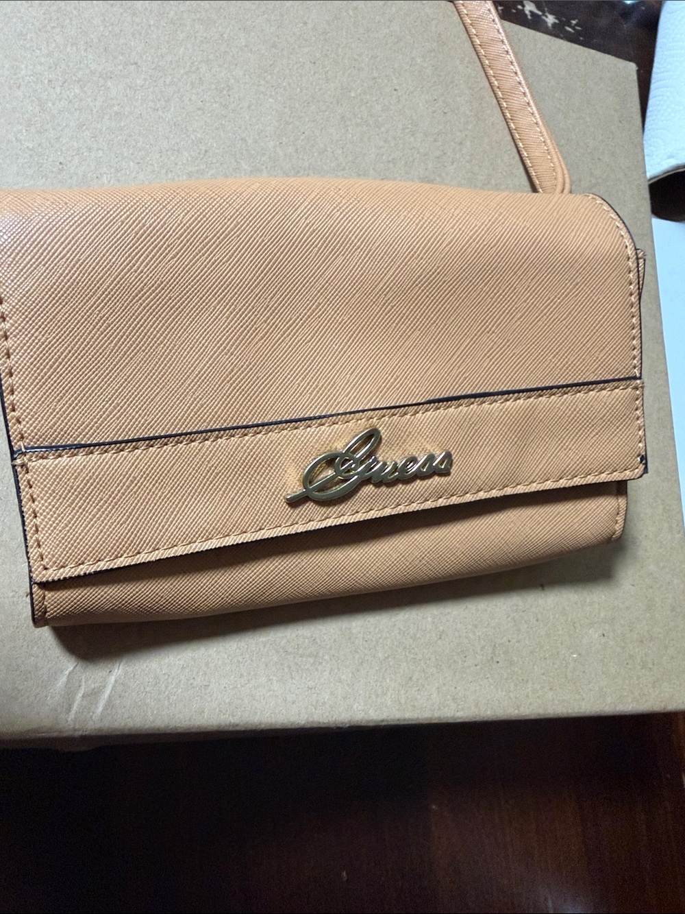 GUESS Peach-Tan Crossbody Bag with Gold Logo